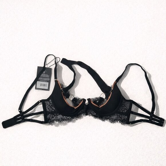 Thistle and Spire Narcissa Bra Black Peach Lace Strappy Underwire Women’s XS - Picture 13 of 13